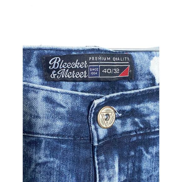 Bleecker Mercer Jeans Acid Wash Moto Paint Splatter Blue Denim Mens 40 x 32 B&M - Picture 3 of 9